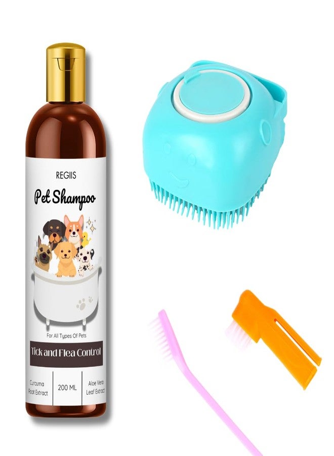 REGIIS Pet Shampoo with Tick and Flea Control, Natural Ingredients with Aloe Vera and Curcuma Extract, 200 ML(Pack of 3) - Image 1